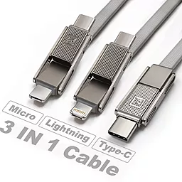 Универсальный кабель Remax RC-070th Gplex 3-in-1 USB-A to Type-C/Lightning/micro USB 12w 2.4a 1м cable Silver - миниатюра 4 Универсальный кабель Remax RC-070th Gplex 3-in-1 USB-A to Type-C/Lightning/micro USB 12w 2.4a 1м cable Silver - миниатюра 4