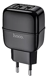 Сетевое зарядное устройство Hoco C77A 2.4a 2xUSB-A ports charger black - фото Сетевое зарядное устройство Hoco C77A 2.4a 2xUSB-A ports charger black