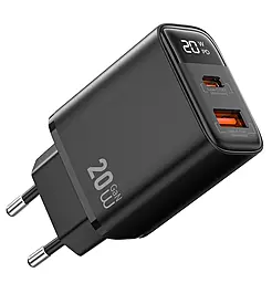 Сетевое зарядное устройство WIWU Wi-G009 20w GaN PD/QC3.0 USB-C/USB-A ports fast charger Black - фото Сетевое зарядное устройство WIWU Wi-G009 20w GaN PD/QC3.0 USB-C/USB-A ports fast charger Black