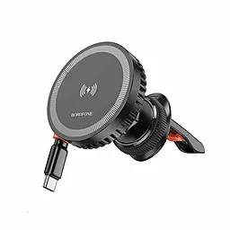 Держатель магнитный Borofone BH207 Mona retractable magnetic wireless fast charging (air outlet) Black - фото Держатель магнитный Borofone BH207 Mona retractable magnetic wireless fast charging (air outlet) Black