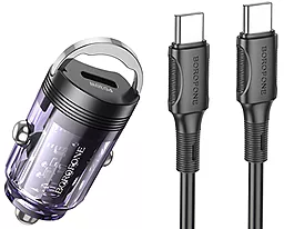 Автомобильное зарядное устройство Borofone BZ29 Ray 30w PD USB-C ports car charger + USB-C to USB-C cable transparent purple - фото Автомобильное зарядное устройство Borofone BZ29 Ray 30w PD USB-C ports car charger + USB-C to USB-C cable transparent purple