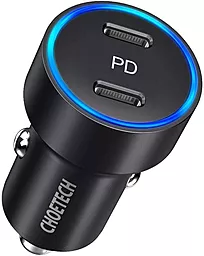 Автомобильное зарядное устройство Choetech 40w PD 2xUSB-C ports fast charger black (C0054-EU-WH)
