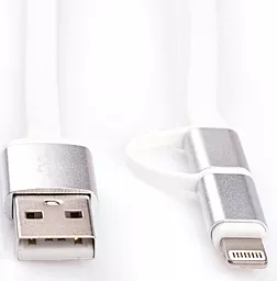 USB Кабель Vinga 2-in-1 USB to micro USB/Lightning Cable White