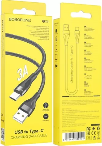 Кабель Borofone BX61 Source USB-A - Type-C 15w 3a 1м cable Black - фото 5