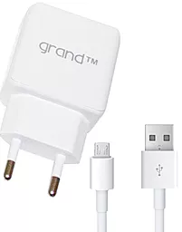 Сетевое зарядное устройство Grand GH-C01 2.1a 2xUSB-A ports charger + micro USB cable white - фото Сетевое зарядное устройство Grand GH-C01 2.1a 2xUSB-A ports charger + micro USB cable white