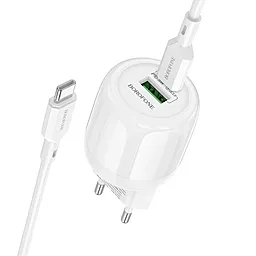 Мережевий зарядний пристрій Borofone BA94A 30w PD/QC USB-C/USB-A ports fast charger + USB-C to USB-C cable white - фото Мережевий зарядний пристрій Borofone BA94A 30w PD/QC USB-C/USB-A ports fast charger + USB-C to USB-C cable white