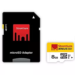 Карта пам'яті Strontium microSDHC 8GB Nitro Lite 200X Class 10 UHS-I U1 + SD-адаптер (SRL8GTFU1) - фото Карта пам'яті Strontium microSDHC 8GB Nitro Lite 200X Class 10 UHS-I U1 + SD-адаптер (SRL8GTFU1)