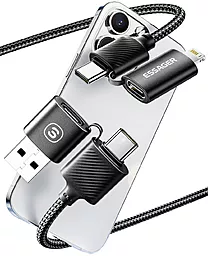 Кабель USB PD Essager 65W 3A 0.3M 4-in-1 USB-C+A to USB Type-C/Lightning cable black - миниатюра 3