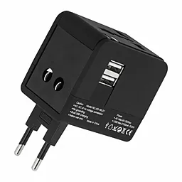 Сетевое зарядное устройство XO WL01 2.1a 2xUSB-A ports charger (UK/EU/US) black