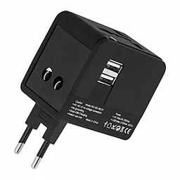 Сетевое зарядное устройство XO WL01 2.1a 2xUSB-A ports charger (UK/EU/US) black - фото Сетевое зарядное устройство XO WL01 2.1a 2xUSB-A ports charger (UK/EU/US) black