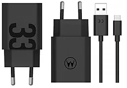 Мережевий зарядний пристрій Motorola Original 33w QC4+ USB-A fast charger + USB-C cable black (PG38C06448) - фото Мережевий зарядний пристрій Motorola Original 33w QC4+ USB-A fast charger + USB-C cable black (PG38C06448)