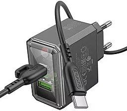 Мережевий зарядний пристрій Borofone BAS32A Treasure 30w PD/QC3.0 USB-C/USB-A ports fast charger + USB-C to USB-C cable black - фото Мережевий зарядний пристрій Borofone BAS32A Treasure 30w PD/QC3.0 USB-C/USB-A ports fast charger + USB-C to USB-C cable black
