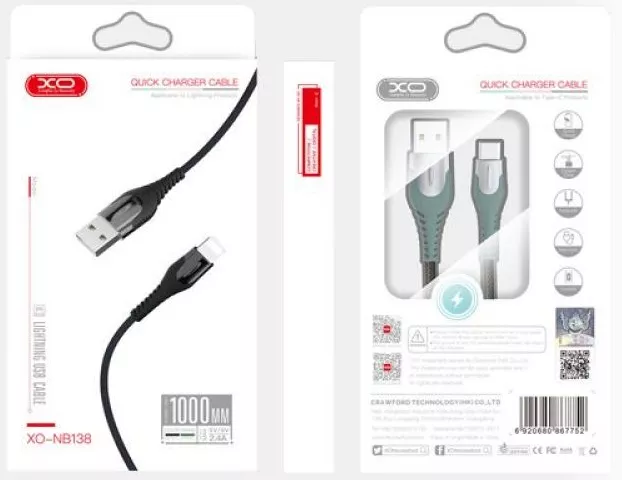 Кабель XO NB138 Led Display USB-A - Lightning 10w 1м cable Green - фото 3