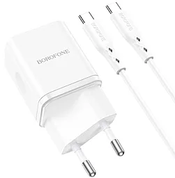 Сетевое зарядное устройство Borofone BN6 Field 20w PD USB-C home charger + USB-C to USB-C cable white - фото Сетевое зарядное устройство Borofone BN6 Field 20w PD USB-C home charger + USB-C to USB-C cable white