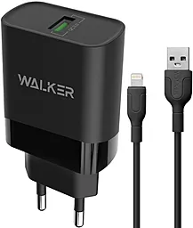 Сетевое зарядное устройство Walker WH-35 15w QC3.0 USB-A wireless charger + Lightning cable black - фото Сетевое зарядное устройство Walker WH-35 15w QC3.0 USB-A wireless charger + Lightning cable black