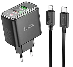 Сетевое зарядное устройство Hoco CS42A 30w PD/QC3.0 USB-C/USB-A ports fast charger + USB-C to Lightning cable black - фото Сетевое зарядное устройство Hoco CS42A 30w PD/QC3.0 USB-C/USB-A ports fast charger + USB-C to Lightning cable black