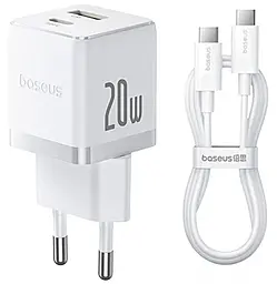 Сетевое зарядное устройство Baseus Palm 20w PD/QC USB-C/USB-A ports charger + USB-C to USB-C cable white (P10111608213-01) - фото Сетевое зарядное устройство Baseus Palm 20w PD/QC USB-C/USB-A ports charger + USB-C to USB-C cable white (P10111608213-01)