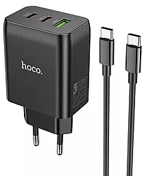 Сетевое зарядное устройство с быстрой зарядкой Hoco N18 65w PD 2xUSB-C/USB-A ports charger + USB-C to USB-C cable black - фото Сетевое зарядное устройство с быстрой зарядкой Hoco N18 65w PD 2xUSB-C/USB-A ports charger + USB-C to USB-C cable black