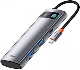 Мультипортовый USB Type-C хаб (концентратор) Baseus Metal Gleam Series 7-in-1 Multifunctional Type-C HUB Docking Station Grey (WKWG020113)