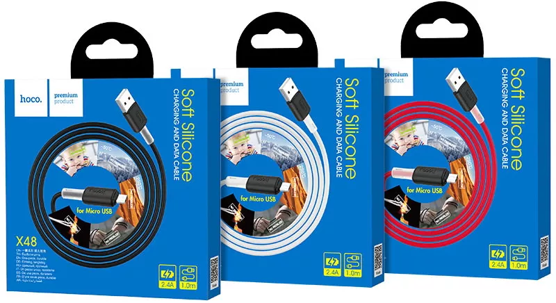 Кабель Hoco X48 Soft Silicone USB-A - micro USB 12w 2.4a 1м cable White - фото 4