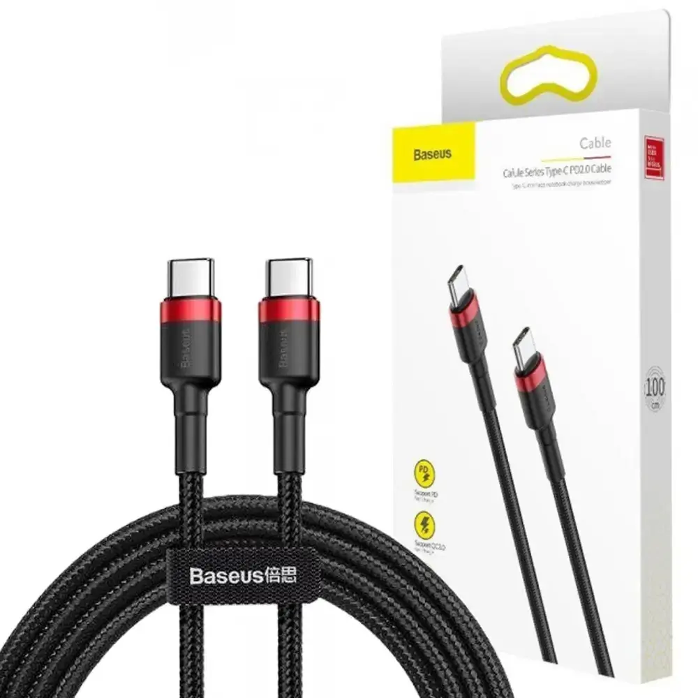 Кабель Baseus Cafule USB Type-C - Type-C 60w 3a 2м PD cable Black/Red (CATKLF-H91) - фото 10