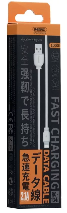 Кабель Remax Fast Charging USB-A - Lightning 12w 2.4a 1м cable White (RC-134i) - фото 3
