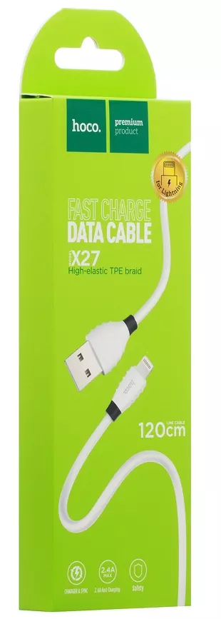 Кабель Hoco X27 Excellent USB-A - Lightning 10w 1.2м cable White - фото 4
