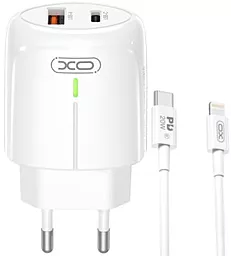 Мережевий зарядний пристрій XO L114 20w PD USB-C/USB-A ports charger + Lightning cable white