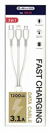USB Кабель Jellico KDS-33 18w 3a 3-in-1 USB to micro/Lightning/Type-C cable white - мініатюра 2