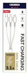 Универсальный кабель Jellico KDS-33 3-in-1 USB-A to Type-C/Lightning/micro USB 18w 3.1a 1м сable White - фото Универсальный кабель Jellico KDS-33 3-in-1 USB-A to Type-C/Lightning/micro USB 18w 3.1a 1м сable White