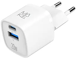 Сетевое зарядное устройство с быстрой зарядкой MAKE 20w GaN3 PD USB-C/USB-A ports charger White (MCW-2022GWH) - фото Сетевое зарядное устройство с быстрой зарядкой MAKE 20w GaN3 PD USB-C/USB-A ports charger White (MCW-2022GWH)