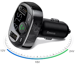 Автомобильное зарядное устройство с FM-модулятором Baseus T-typed Multifunctional Car Charger + FM Modulator + Hands Free Black (CCTM-01/CCMT000001) - миниатюра 2