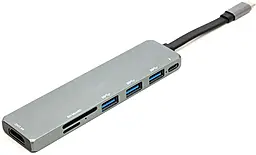 Мультипортовий Type-C хаб PowerPlant 7-in-1 USB 3.1 gray (CA912094) - фото Мультипортовий Type-C хаб PowerPlant 7-in-1 USB 3.1 gray (CA912094)
