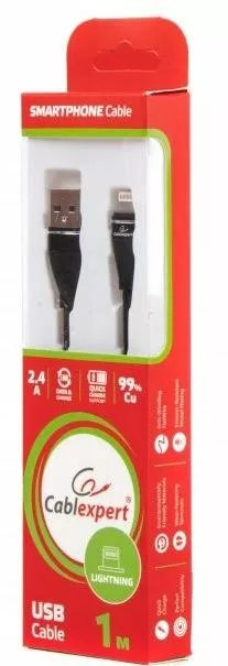 Кабель Cablexpert USB-A - Lightning 12w 2.4a 1м cable Black (CCPB-L-USB-11BK) - фото 2