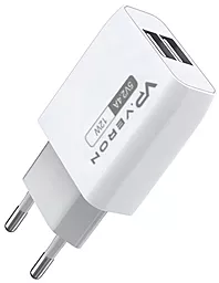 Сетевое зарядное устройство Veron AC62 2.4a 2xUSB-A home charger white