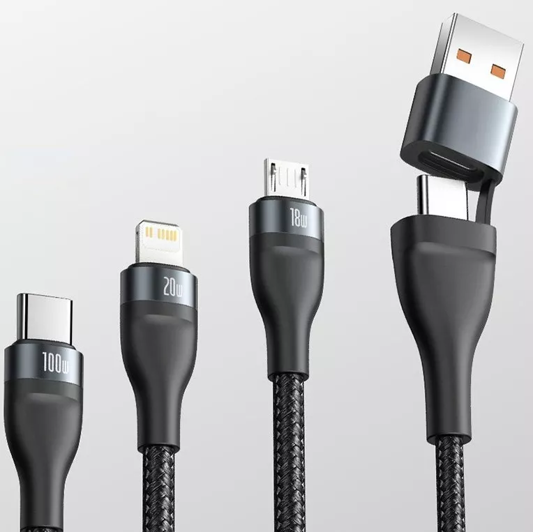 Універсальний кабель Baseus Flash 6-in-1 USB-A/Type-C to Type-C/Lightning/micro USB 100w 5a 1.2м PD сable Black (CA2T3-G1) - фото 4