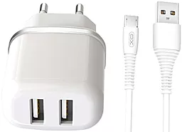 Сетевое зарядное устройство XO L69 2.4a 2xUSB-A ports charger + micro USB cable white - фото Сетевое зарядное устройство XO L69 2.4a 2xUSB-A ports charger + micro USB cable white