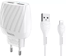 Сетевое зарядное устройство Hoco C78A 2.4a 2xUSB-A ports charger + Lightning cable white