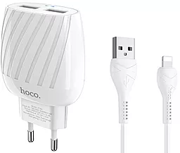 Сетевое зарядное устройство Hoco C78A 2.4a 2xUSB-A ports charger + Lightning cable white - фото Сетевое зарядное устройство Hoco C78A 2.4a 2xUSB-A ports charger + Lightning cable white