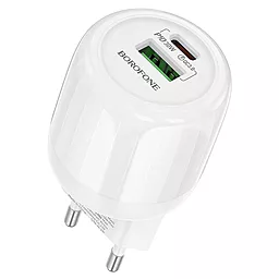 Сетевое зарядное устройство Borofone BA94A 30w PD/QC USB-C/USB-A ports fast charger white