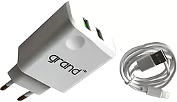 Сетевое зарядное устройство Grand D10A-3 2.1a 2xUSB-A ports charger + Lightning cable white - фото Сетевое зарядное устройство Grand D10A-3 2.1a 2xUSB-A ports charger + Lightning cable white