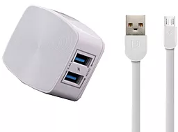 Мережевий зарядний пристрій Remax 2USB + micro USB Cable 2.4A White (RP-U215m)