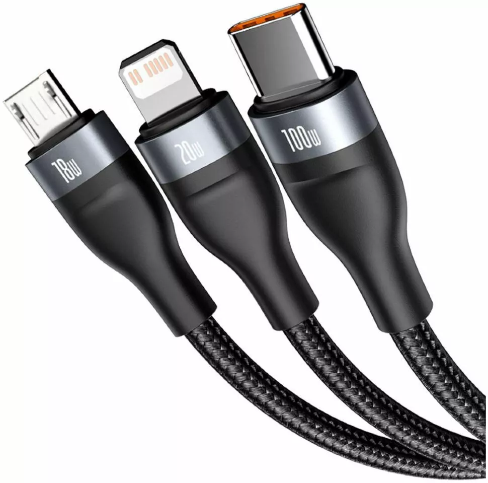 Універсальний кабель Baseus Flash 6-in-1 USB-A/Type-C to Type-C/Lightning/micro USB 100w 5a 1.2м PD сable Black (CA2T3-G1) - фото 3
