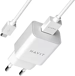 Мережевий зарядний пристрій Havit HV-ST111 2.0А USB-A + microUSB cable White - мініатюра 2
