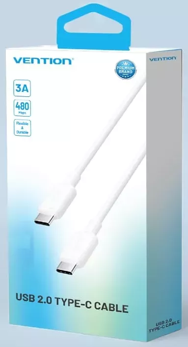Кабель Vention USB Type-C - Type-C 60w 3a 2м PD cable White (TRCWH) - фото 5