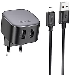 Мережевий зарядний пристрій Hoco CS31A 2.1a 2xUSB-A ports home charger + Lightning cable black - фото Мережевий зарядний пристрій Hoco CS31A 2.1a 2xUSB-A ports home charger + Lightning cable black