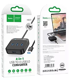 USB хаб Hoco HB31 Easy 4-in-1 4xUSB3.0 1.2m Hub black - миниатюра 4
