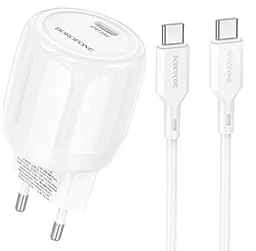 Мережевий зарядний пристрій Borofone BA92A Lustrous 20w PD USB-C port charger + USB-C to USB-C cable white - фото Мережевий зарядний пристрій Borofone BA92A Lustrous 20w PD USB-C port charger + USB-C to USB-C cable white
