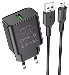 Сетевое зарядное устройство Borofone BA72A Spring 18w QC3.0 home charger + micro USB cable black - фото Сетевое зарядное устройство Borofone BA72A Spring 18w QC3.0 home charger + micro USB cable black