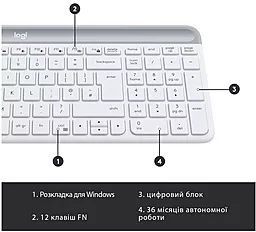 Комплект (клавіатура+мишка) Logitech MK470 Wireless Slim UA Off-White (920-009205) - мініатюра 6
